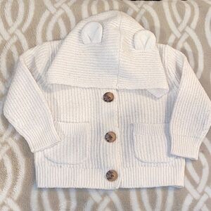 Old Navy White Knit Hoodie with Bear Ears